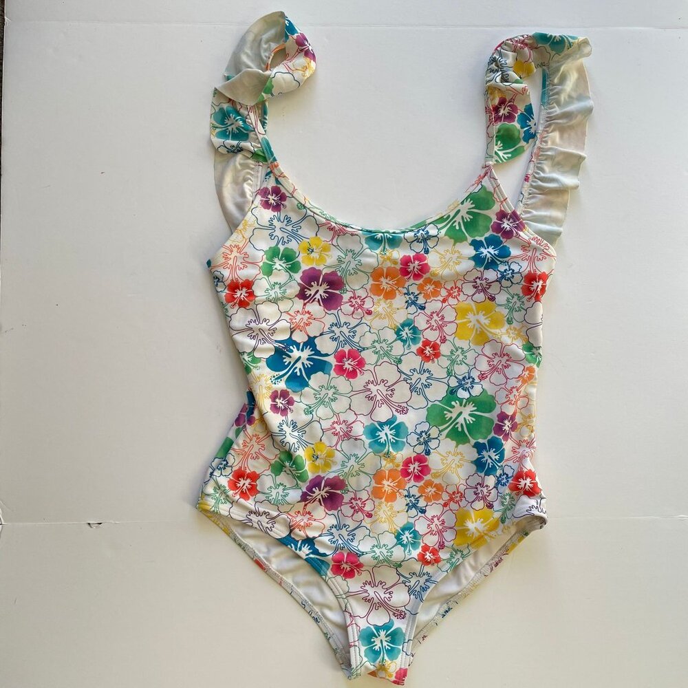 Mochi Womens Floral Ruffle Trim One Piece Swimsuit Size‎ M Beach Tropical Summer